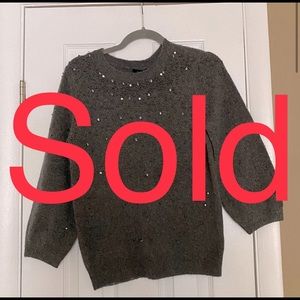 NWT HALOGEN SWEATER XS OVERSIZE GRAY BEADED ORG129$